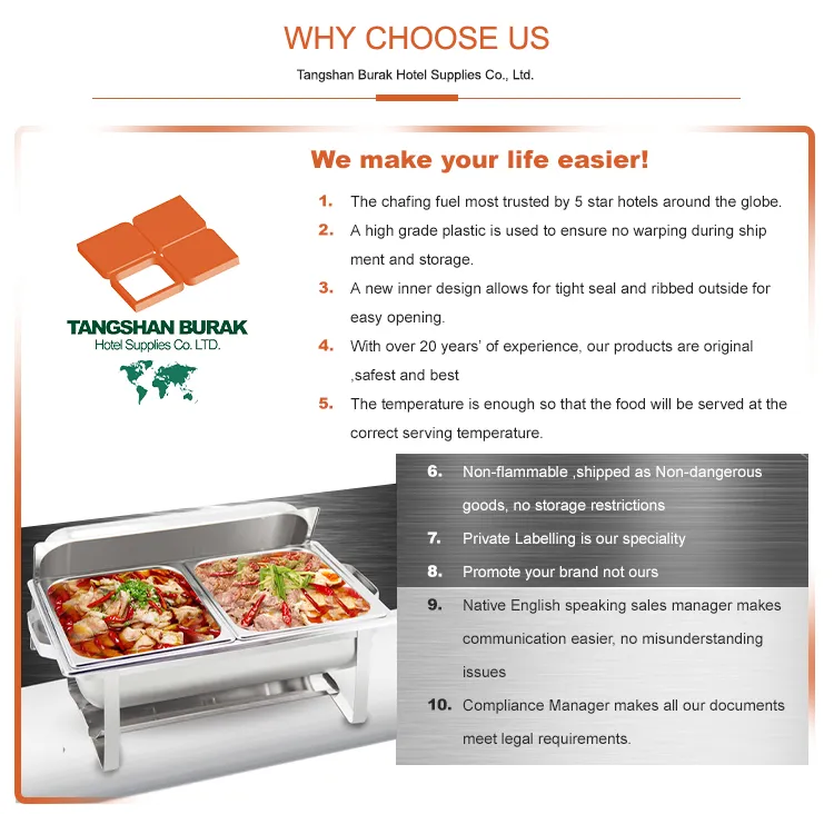 2 Hours 4 Hours 6hours Ecofriendly Chafing Dish Heating Buffet Warming Fuel Portable Heater