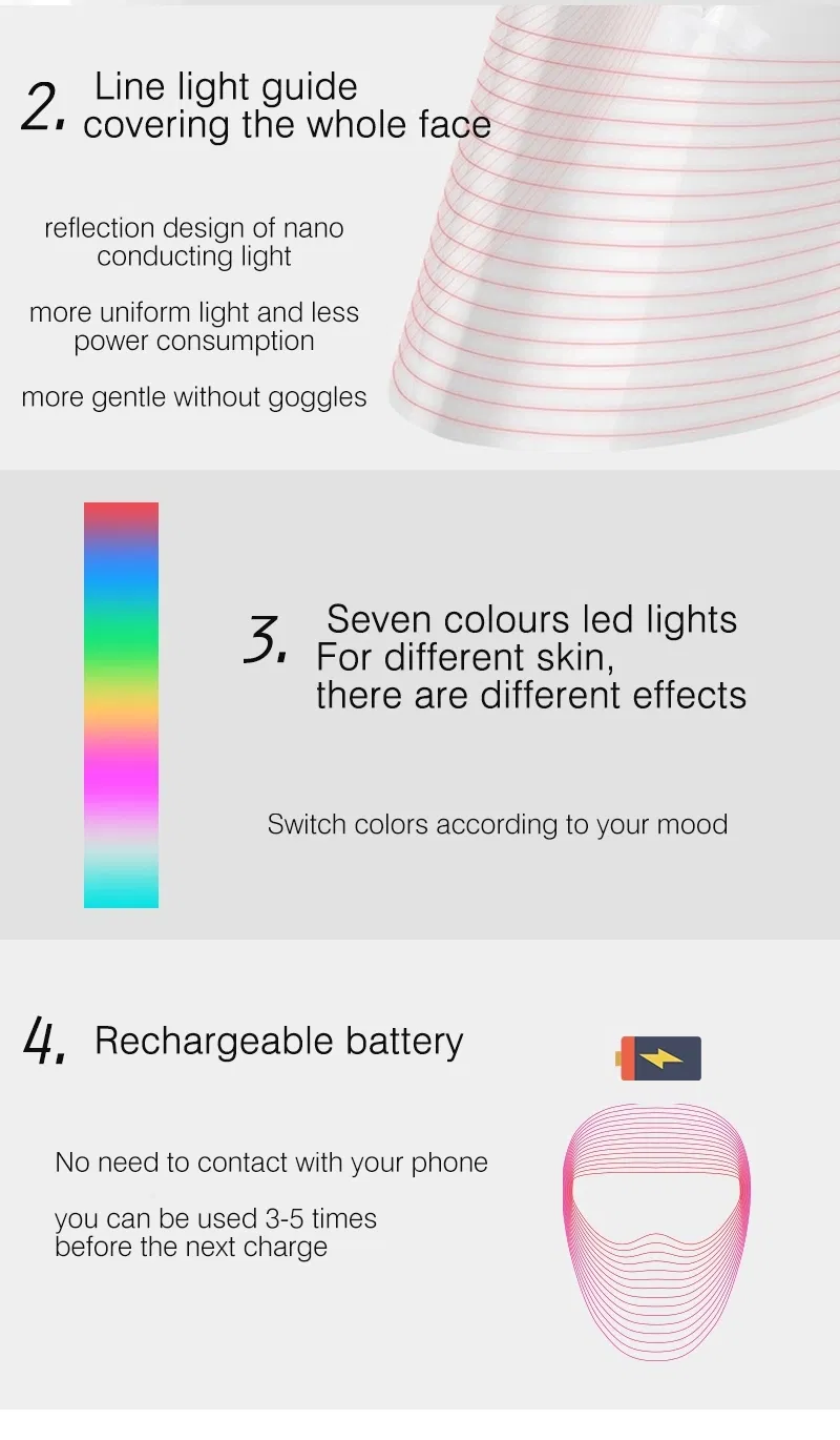 7 Colors LED Light Photon Therapy Mask for Deeping Skin Care