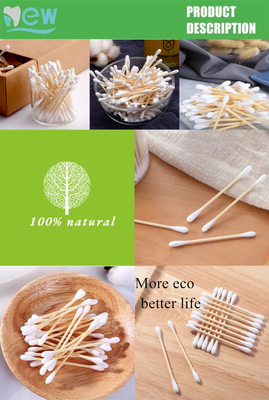 Double Round Head Makeup Swab Bamboo Cotton Buds