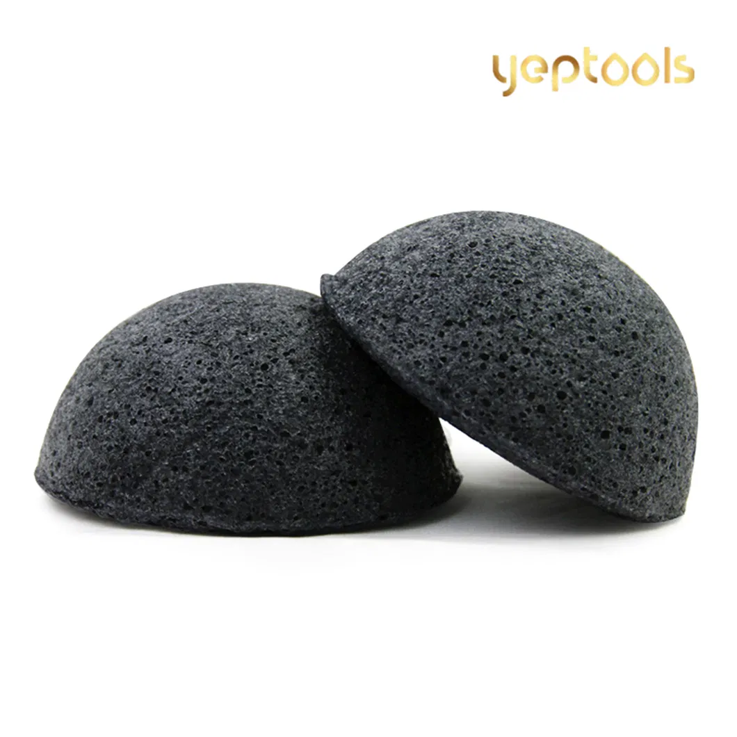 Excellent Quality Bamboo Charcoal Black Half Ball Shape Konjac Sponge Facial Konjac Cleansing Exfoliator Sponge Puff