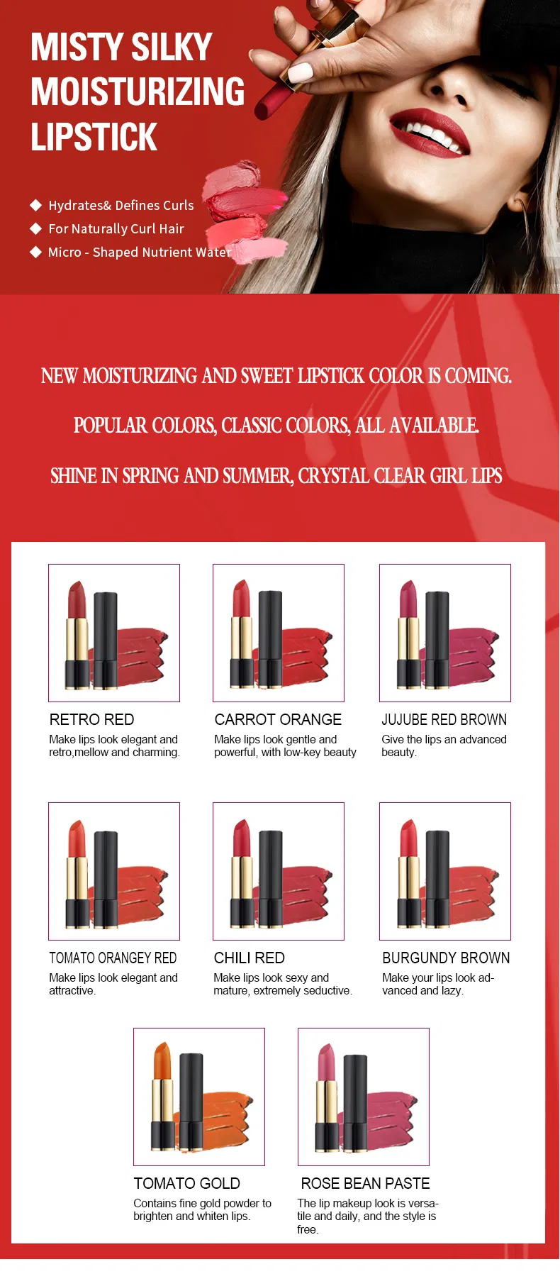 GMPC Factory OEM New Misty Silky and Moisturizing Lipstick Skin Care Beauty Care Cosmetic