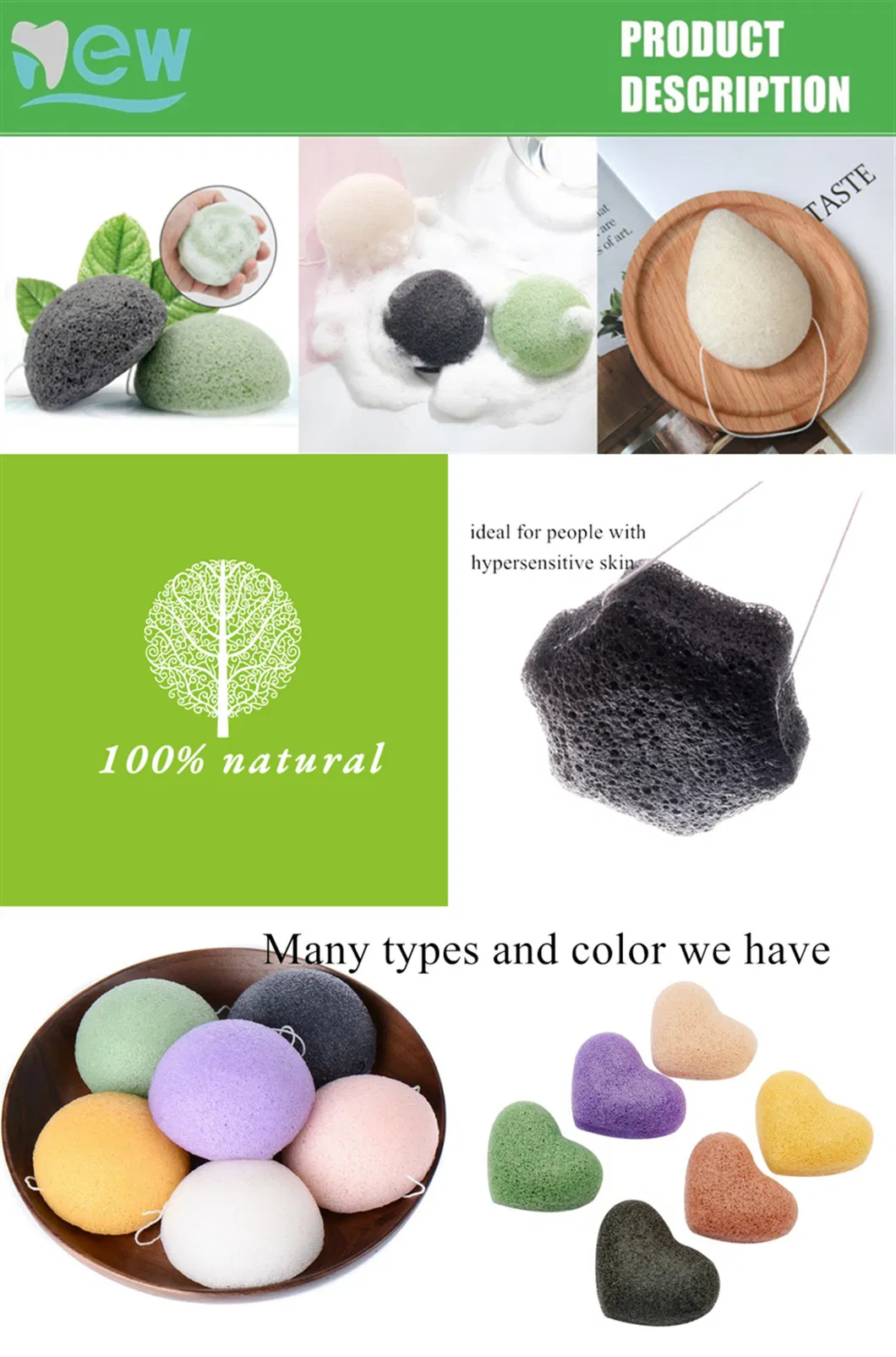 Ideal for Delicate and Sensitive Skin Anti-Bacteria Natural Konjac Sponge