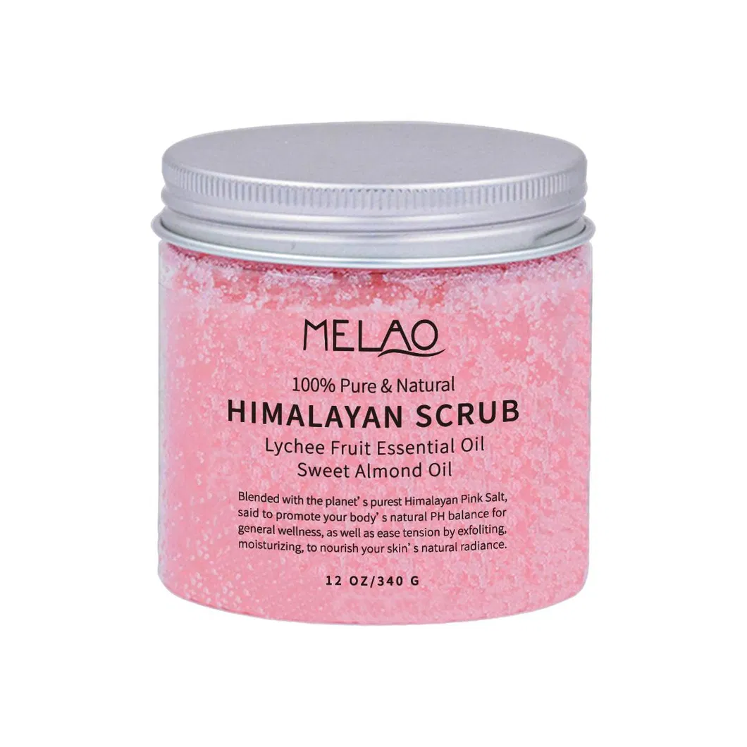 Melao Pure Himalayan Salt Body Scrub with Lychee Essential Oil, All Natural Scrub to Exfoliate and Moisturize Skin