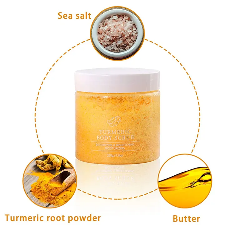 OEM ODM Brightening Skin Turmeric and Natural Salt Facial Body Scrub for Soften Cutin