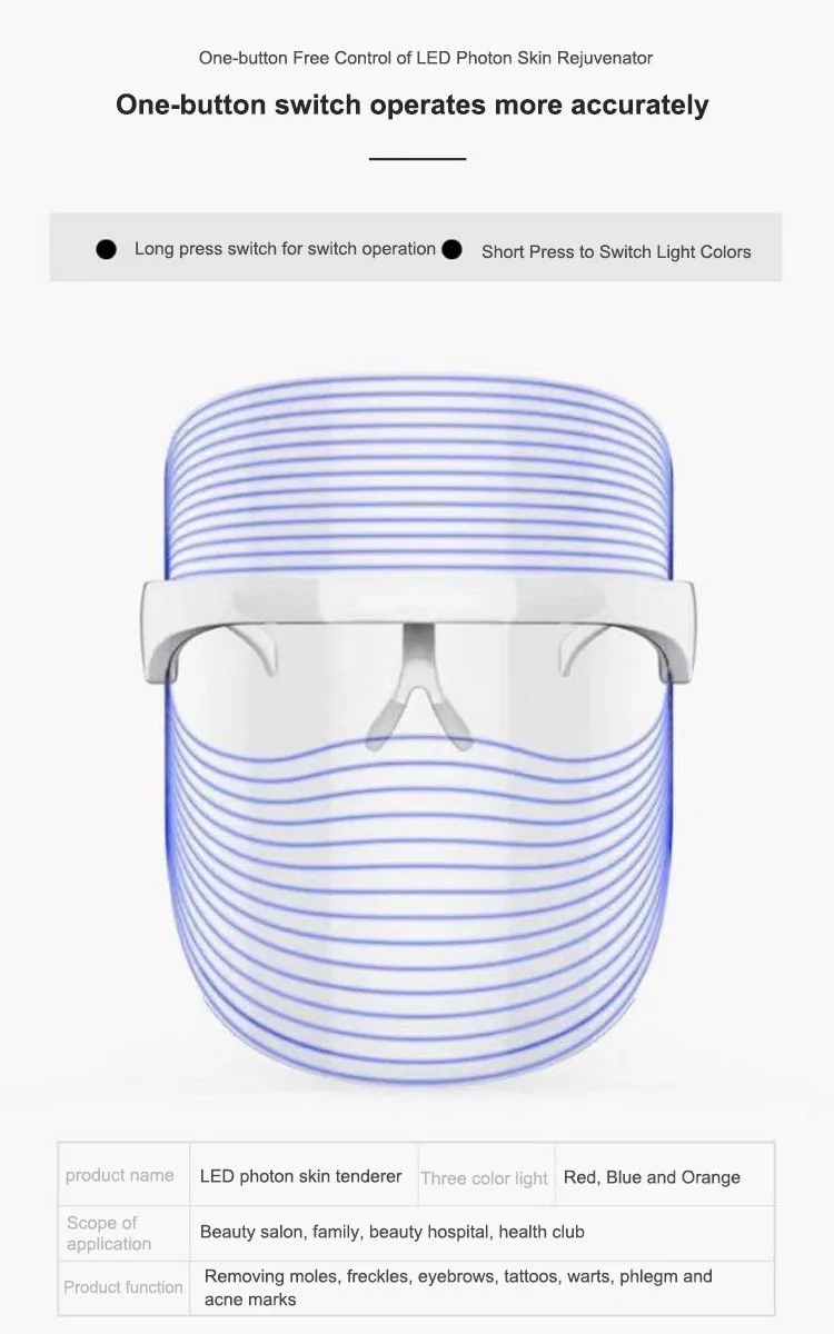 PDT Therapy Skin Care Face Shield Mask Wireless Personal 3 LED Lights LED Mask