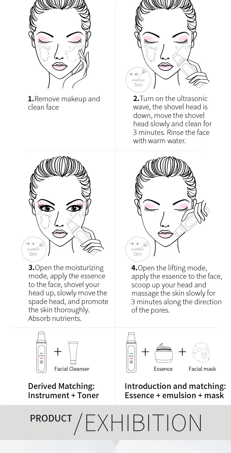 Portable Facial Dead Skin Peeling Machine Professional Sonic Face Cleaning Spatula Ultrasonic Skin Scrubber