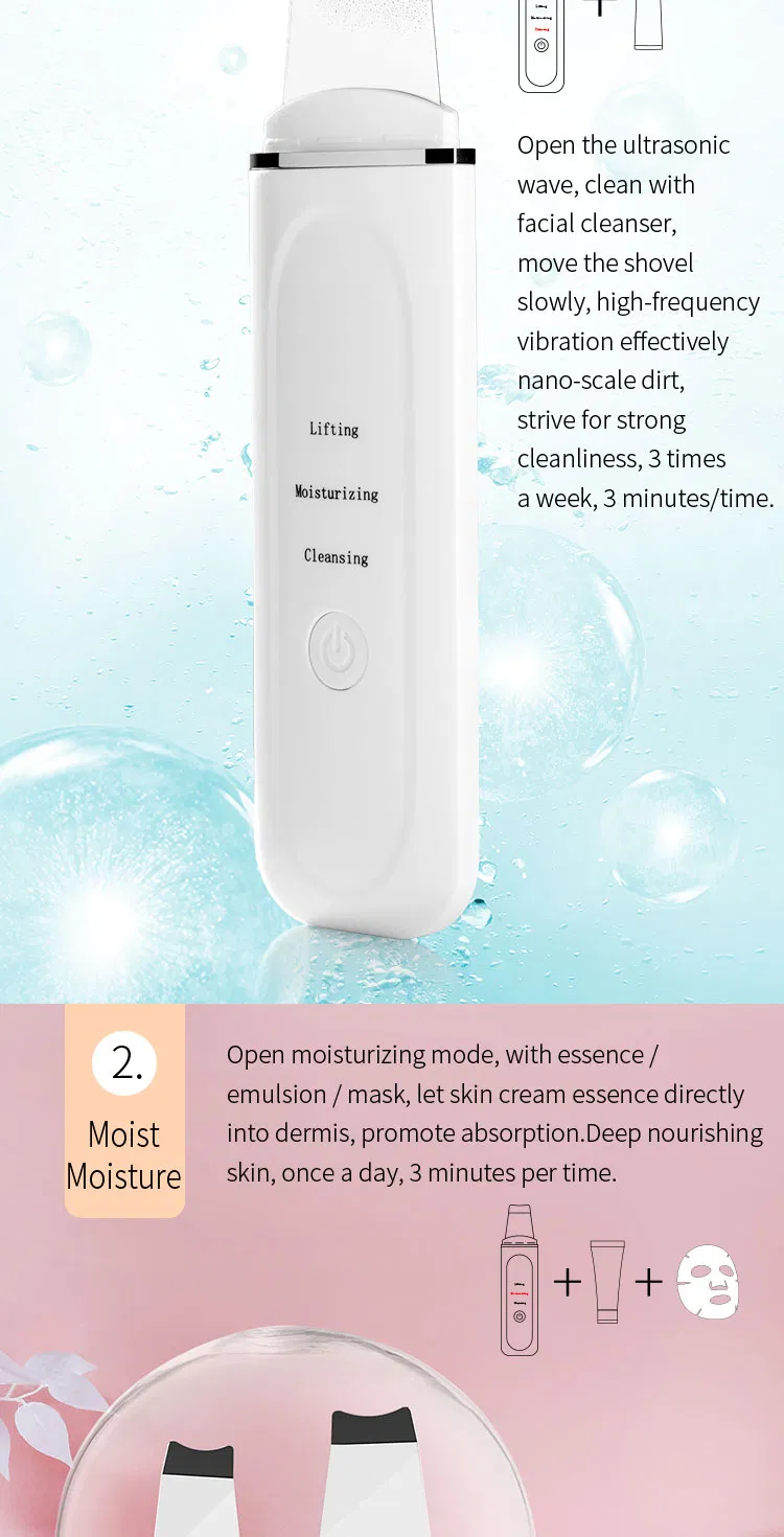 Portable Facial Dead Skin Peeling Machine Professional Sonic Face Cleaning Spatula Ultrasonic Skin Scrubber