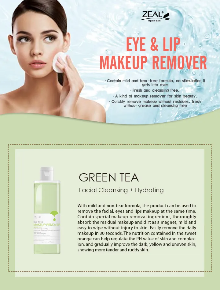 Skin-Friendly Green Tea Facial Cleansing Hydrating Water Face Makeup Remover for All Kind of Skin