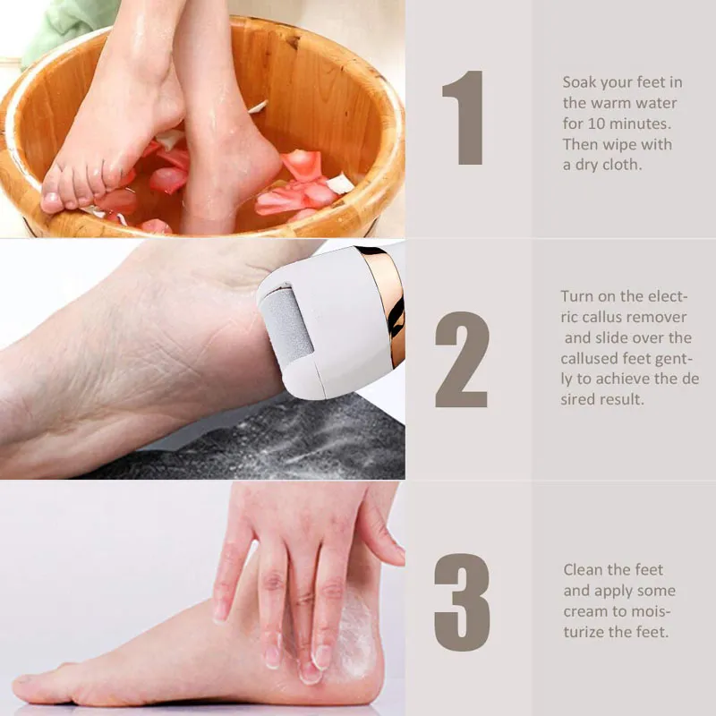 Waterproof Rechargeable Foot File Hard Skin Remover with 3 Coarse Roller Heads
