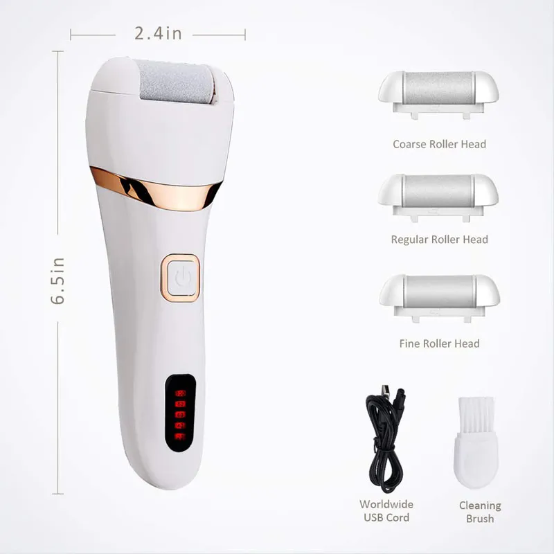 Waterproof Rechargeable Foot File Hard Skin Remover with 3 Coarse Roller Heads